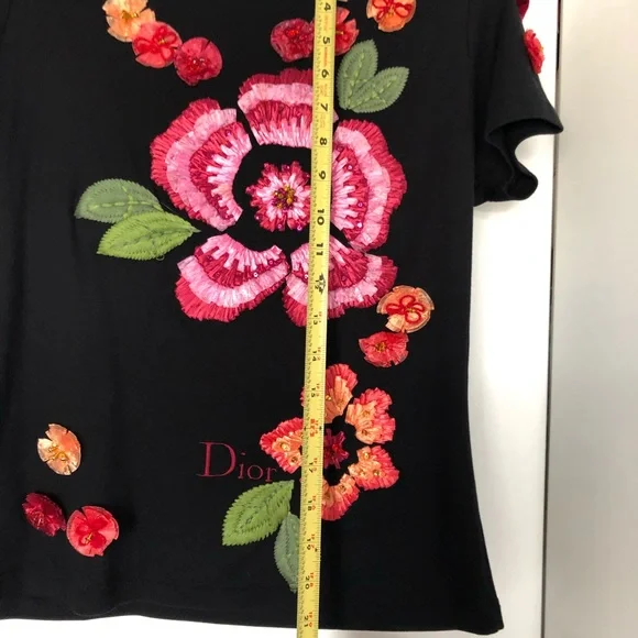 DIOR 💯 T-shirt with flower appliqué sz S-M - Picture 7 of 8